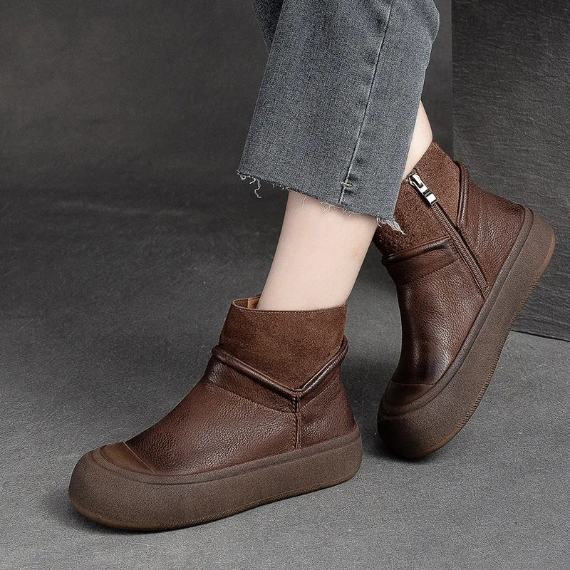 Best Rain Boot Liners Women Retro Patchwork Leather Flat Ankle Boots