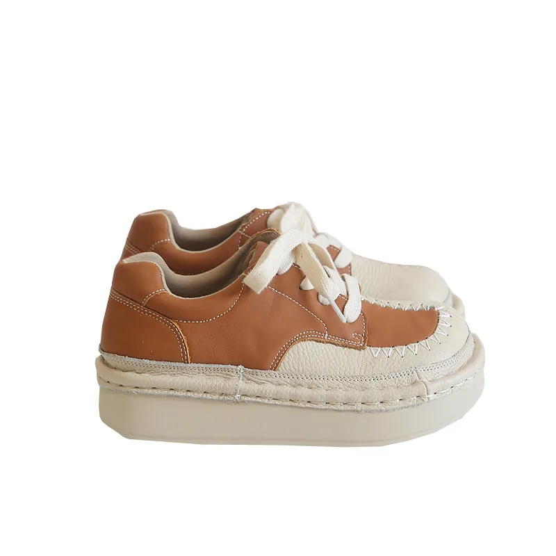 Women Retro Patchwork Leather Thick Sole Casual Shoes Sorel Rain Boots Wedge