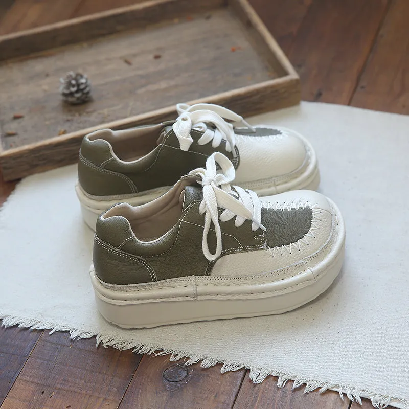 Custom Made Rain Boots Women Retro Patchwork Leather Thick Sole Casual Shoes