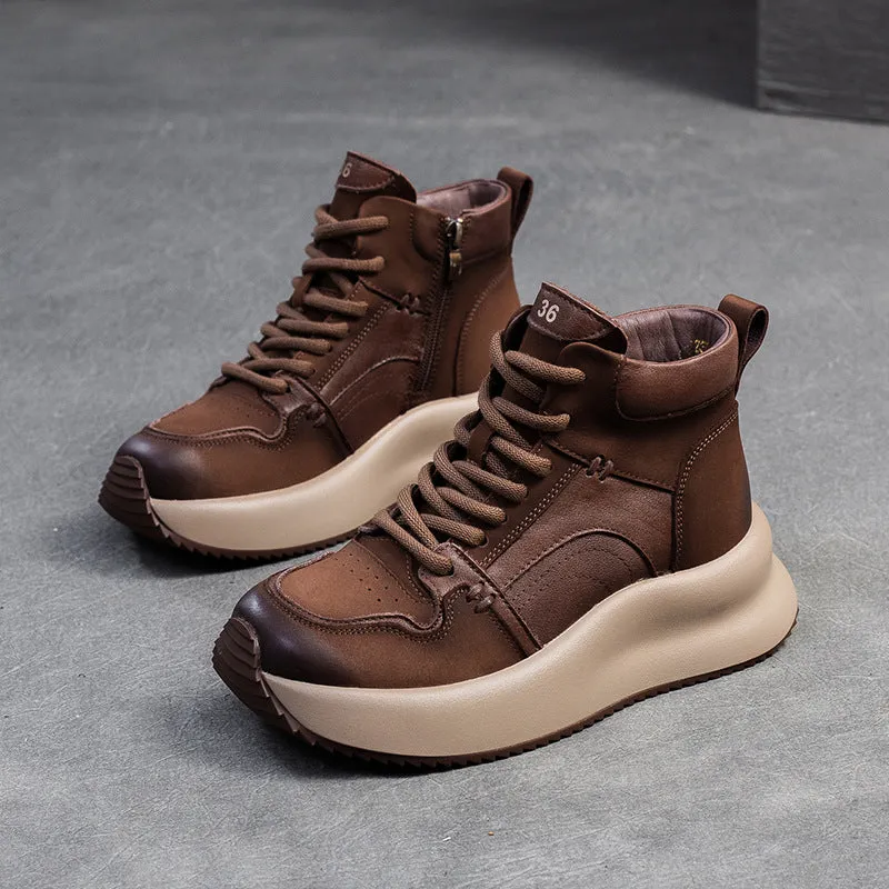 Soft Sole Rain Boots Women Retro Patchwork Leather Thick Soled Ankle Boots