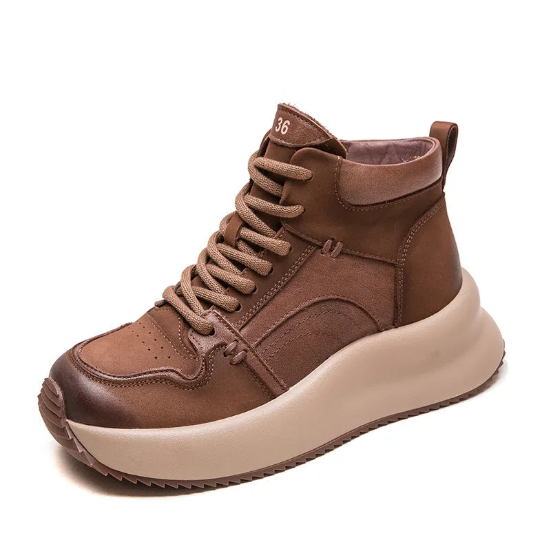 Women Retro Patchwork Leather Thick Soled Ankle Boots Refined Slim Fit Rain Boots