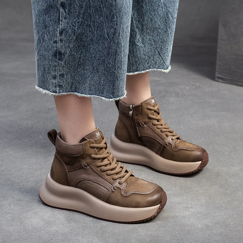 Women Retro Patchwork Leather Thick Soled Ankle Boots Channel Rain Boots