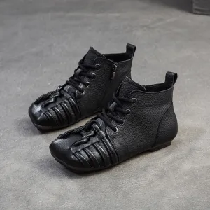 Ortho Feet Boots Women Retro Plaited Leather Soft Flat Ankle Boots