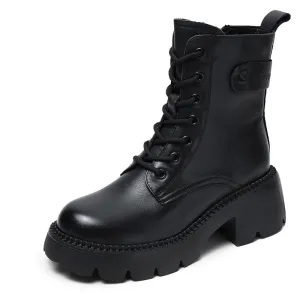 Women Retro Soft Leather Chunky Heel Boots Wading Boots For Fishing