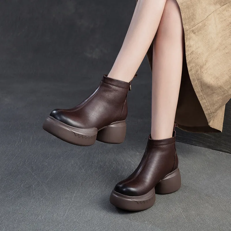 Lacoste Rain Boots Women Retro Solid Leather Chunky Platform Ankle Boots