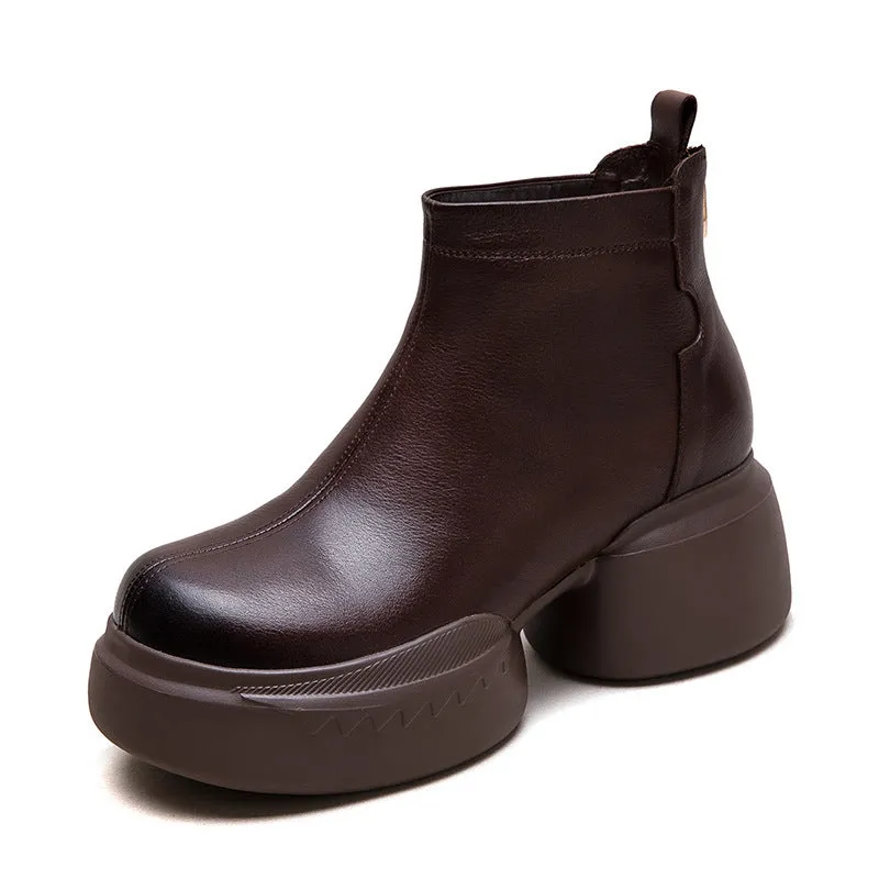 Women Retro Solid Leather Chunky Platform Ankle Boots Coraline Rain Boots