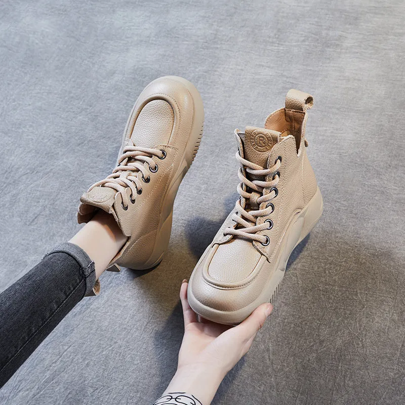 Women Retro Solid Leather Thick Soled Ankle Boots Polo Ralph Lauren Rain Boots