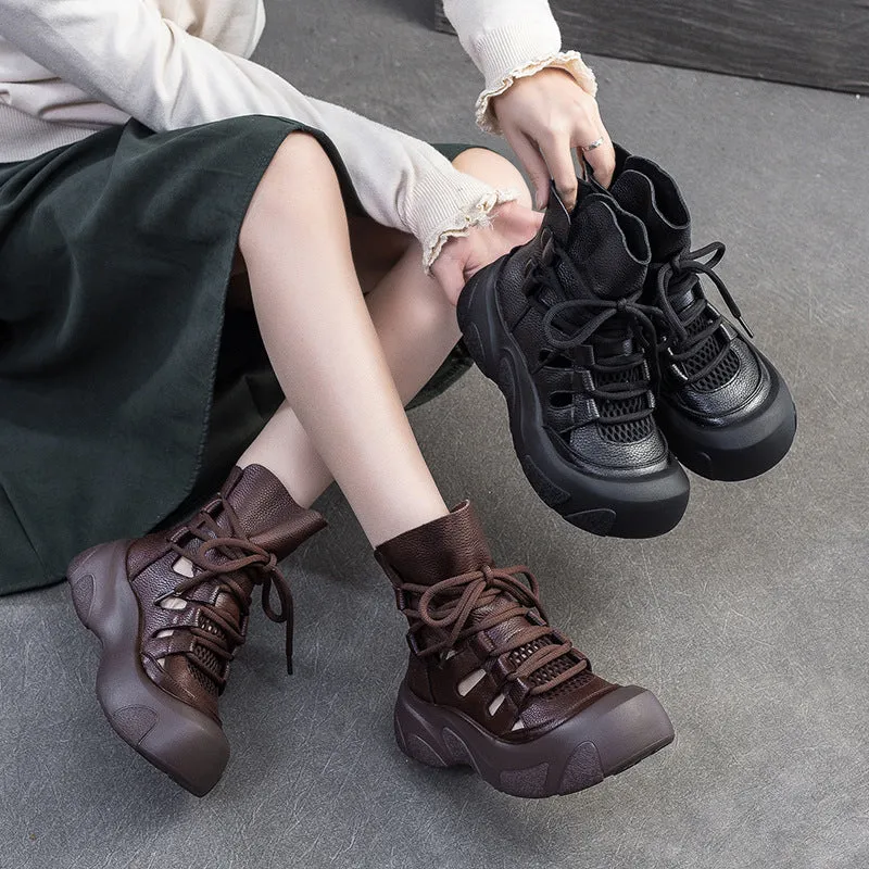 Outfits With Timberland Boots Women Soft Cowhide Hollow Breathable Mesh Ankle Boots