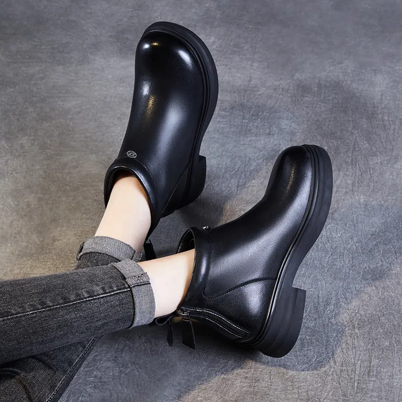 Women Solid Leather Back Zipper Ankle Boots Nathari Fold Over Boots