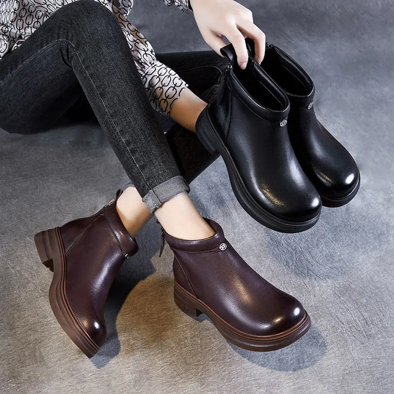 High Quality Work Boots Women Solid Leather Back Zipper Ankle Boots