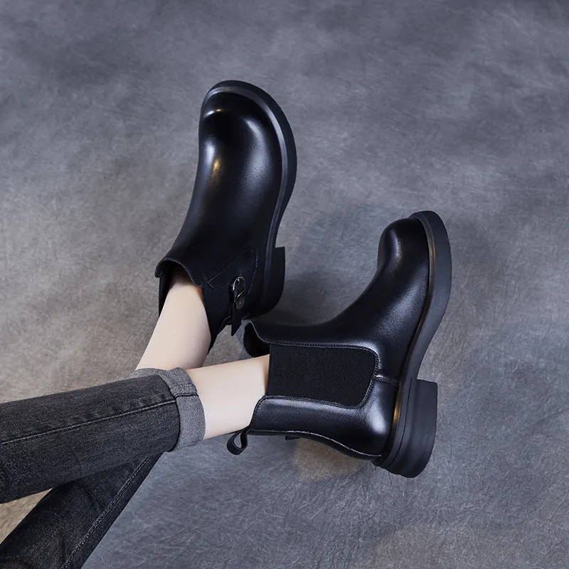 Women Solid Leather Buckle Fashion Ankle Boots Boots For Thick Calves