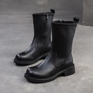 Metatarsal Safety Boots Women Solid Leather Retro Mid-Calf Casual Boots