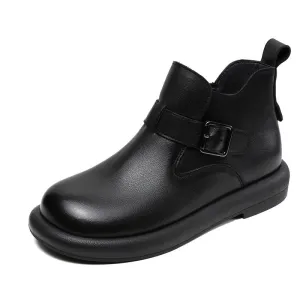 Women Solid Leather Soft Casual Ankle Boots Waterproof Rubber Boots