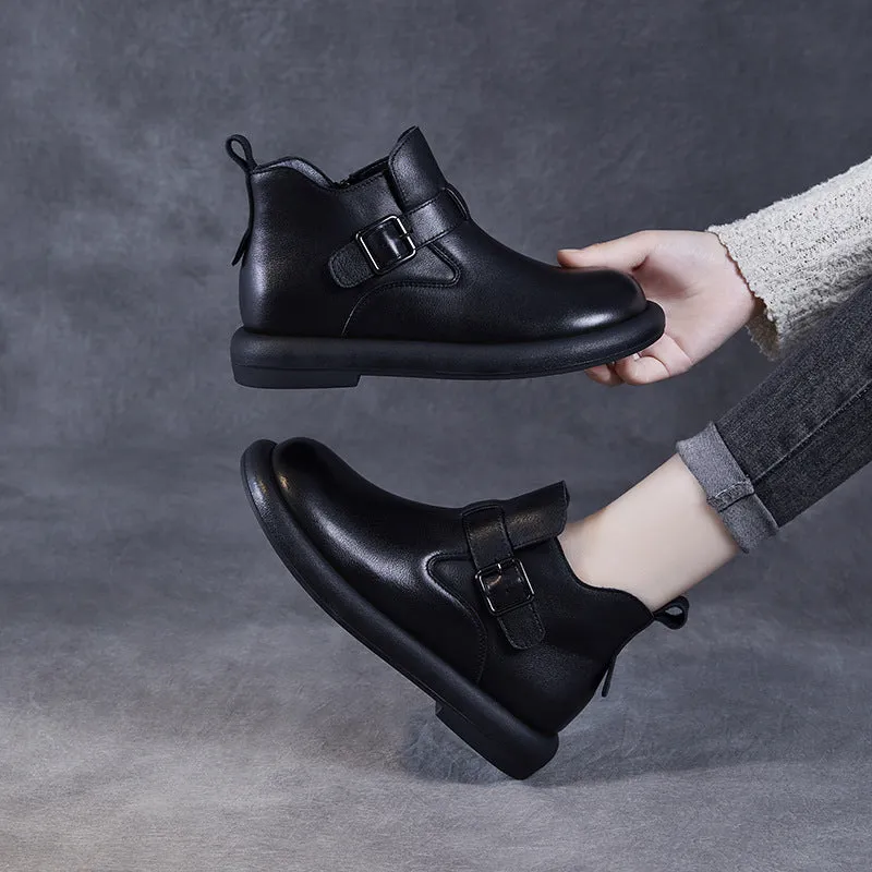 Elephant Western Boots Women Solid Leather Soft Casual Ankle Boots