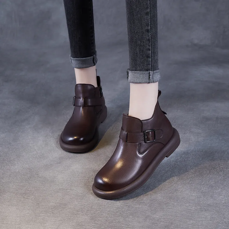 Women Solid Leather Soft Casual Ankle Boots Baretrap Boots