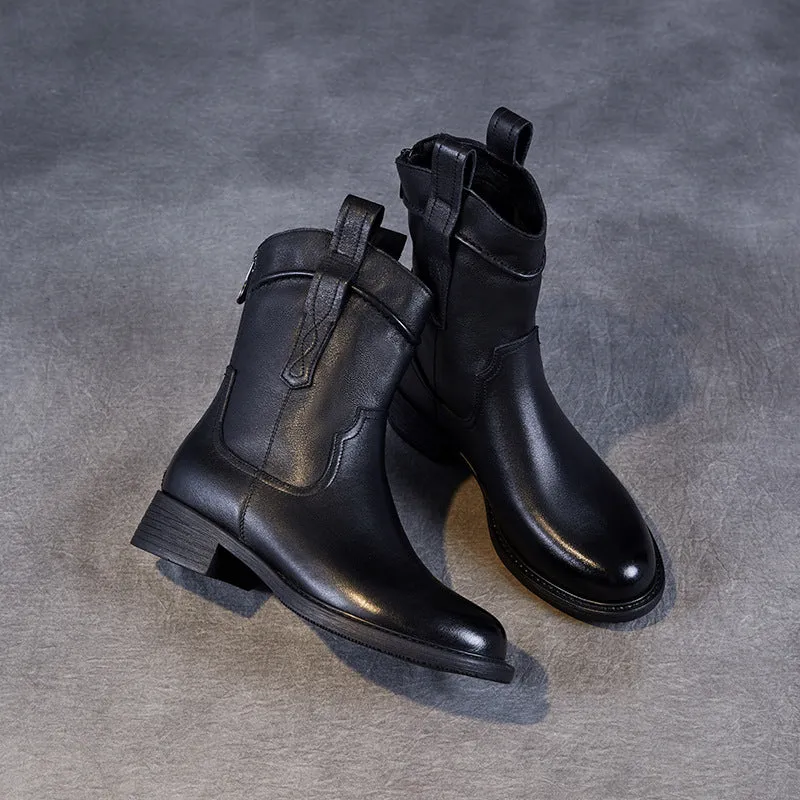 Tennis Shoe Rain Boots Women Vintage Comfort Solid Leather Pointed Toe Boots