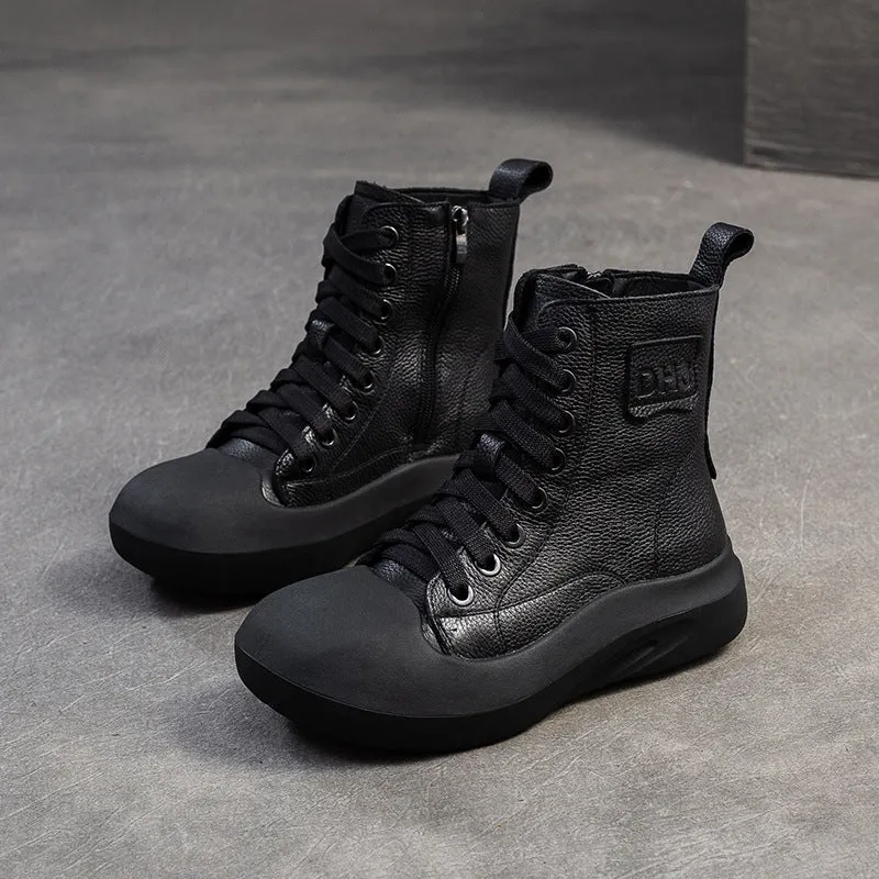 Women Vintage Minimalism Solid Leahter Flat Casual Boots Hunter Gloss Rain Boots Short