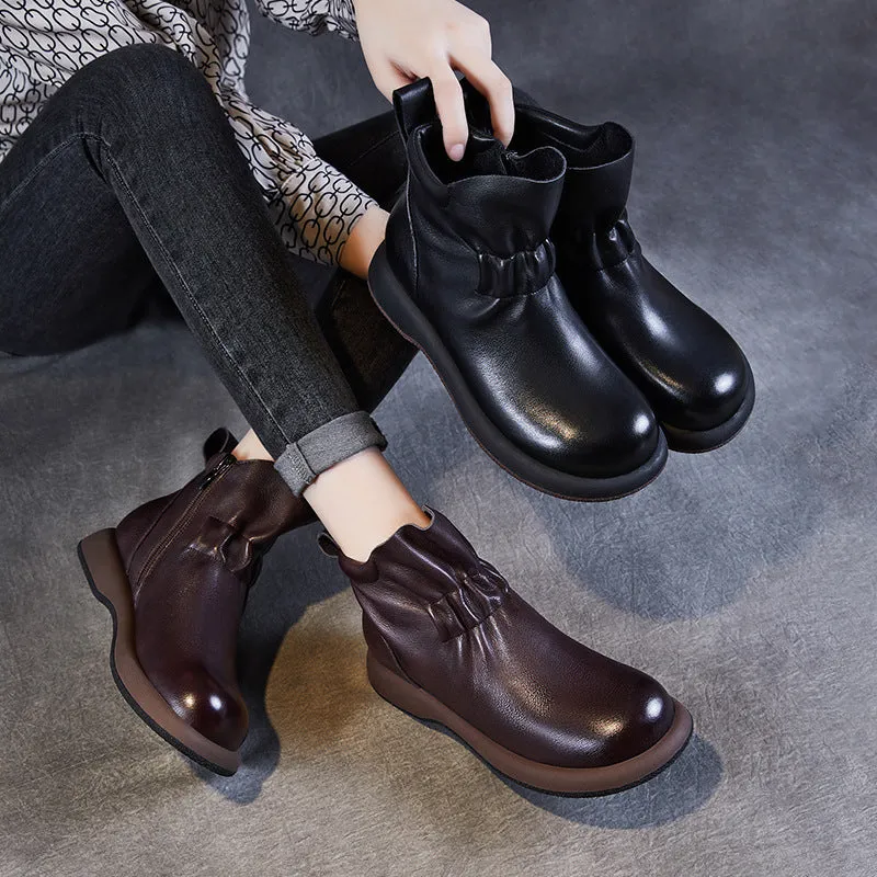 Women Vintage Soft Solid Leather Casual Ankle Boots Ll Bean Ankle Rain Boots