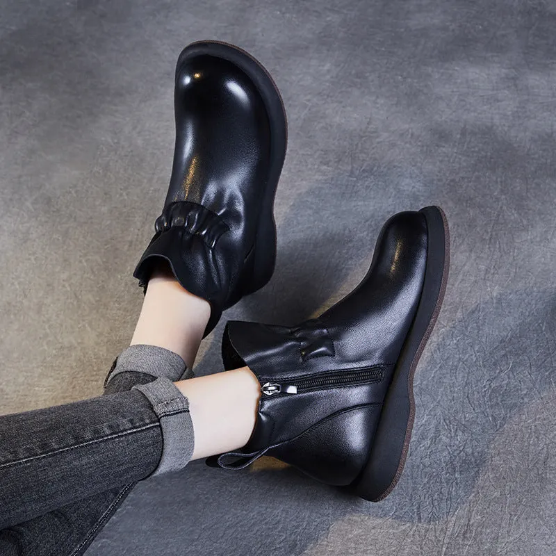 Women Vintage Soft Solid Leather Casual Ankle Boots Joules Chelsea Rain Boots