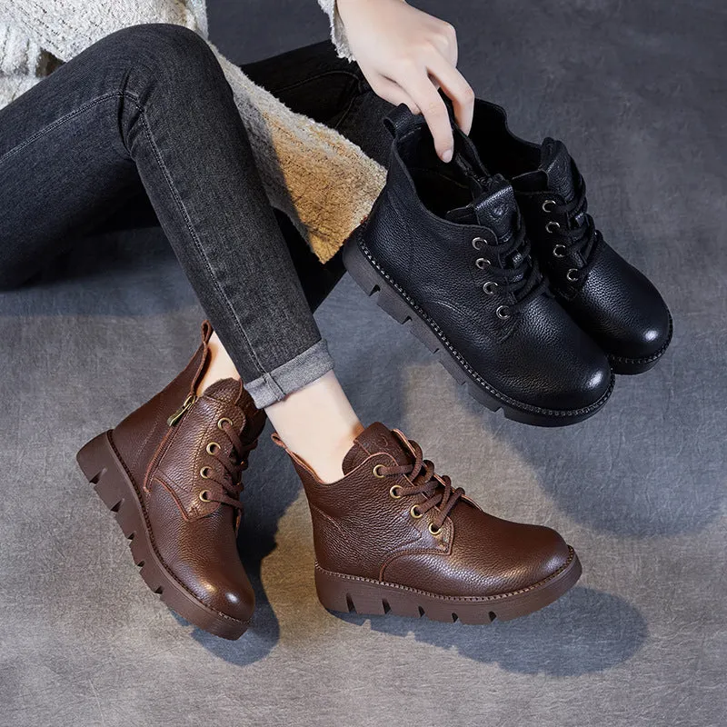 Women Vintage Solid Leather Soft Flat Ankle Boots Long Toed Mexican Boots