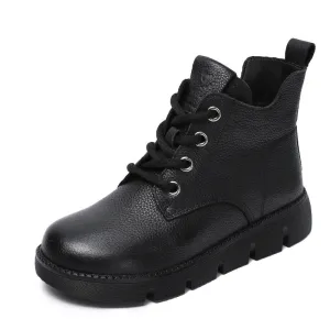 Dr Boots Women Vintage Solid Leather Soft Flat Ankle Boots
