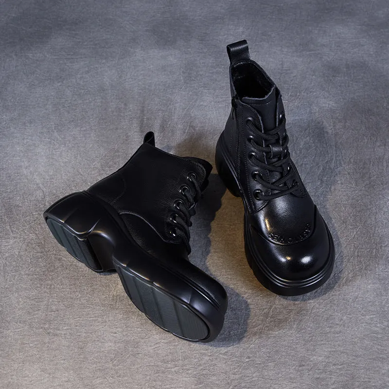 Hunter Rain Boots Women Vintage Solid Leather Thick Soled Ankle Boots