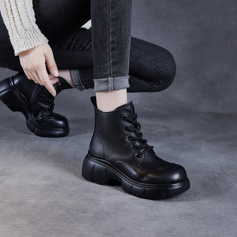 Women Vintage Solid Leather Thick Soled Ankle Boots Steel Toe Working Boots