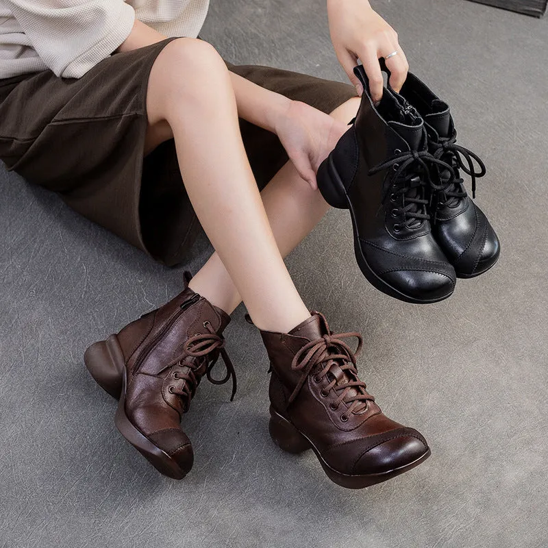 Comfortable Safety Toe Boots Women Vintage Solid Soft Leather Ankle Boots