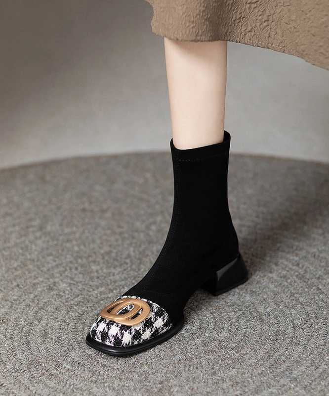 Women Splicing Chunky Boots Black Suede Sequined OM012 Ugg Winter Rain Boots