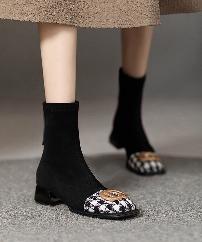 Muck Boots Rain Boots Women Splicing Chunky Boots Black Suede Sequined OM012