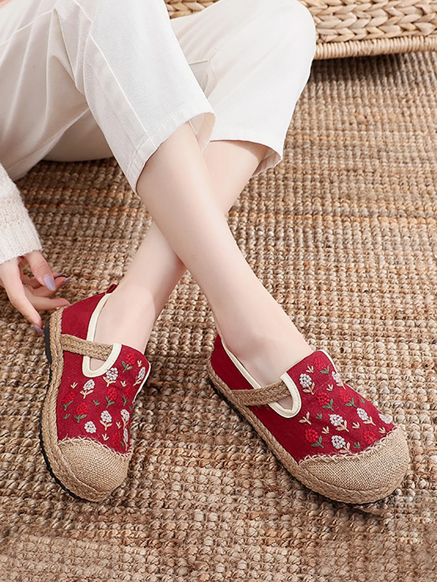 Women Summer Artsy Embroidery Linen Cotton Shoes ZZ1005 Pink Pearl Basketball Shoes