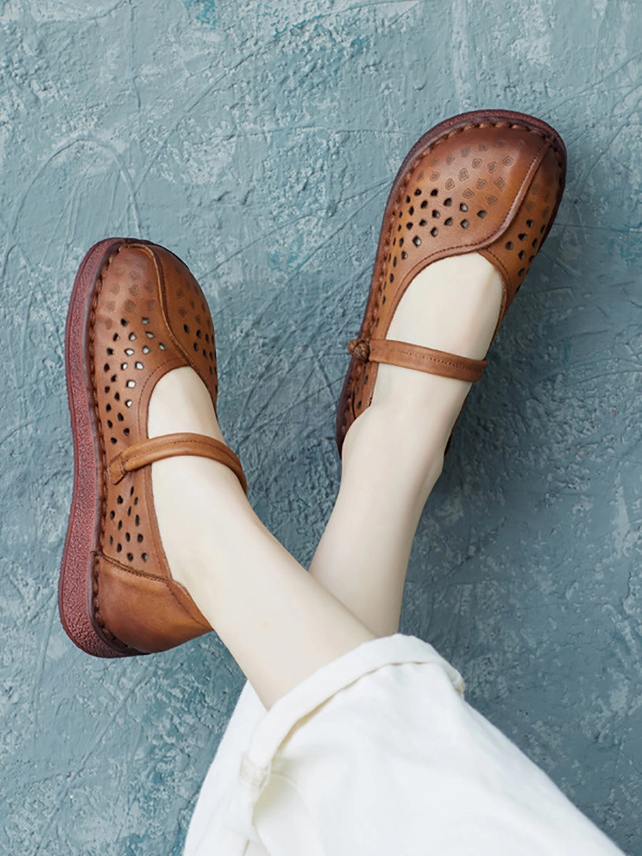 Thong Wedge Sandals Women Summer Casual Leather Spliced Cutout Flat Sandals FG1029