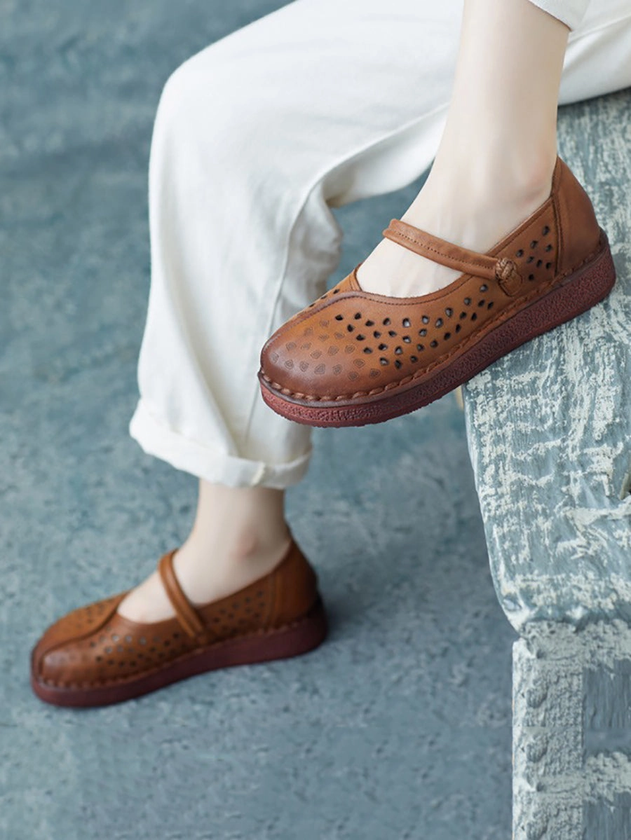 Most Comfortable Wedge Sandals Women Summer Casual Leather Spliced Cutout Flat Sandals FG1029