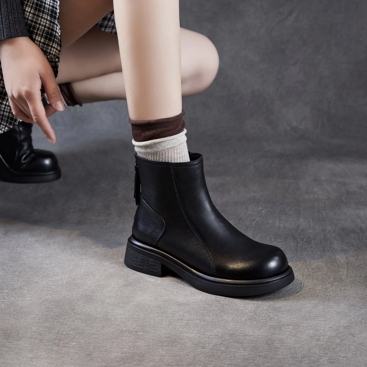 Size 11 Wide Cowgirl Boots Women's Retro Plain Leather Minimalist Ankle Boots