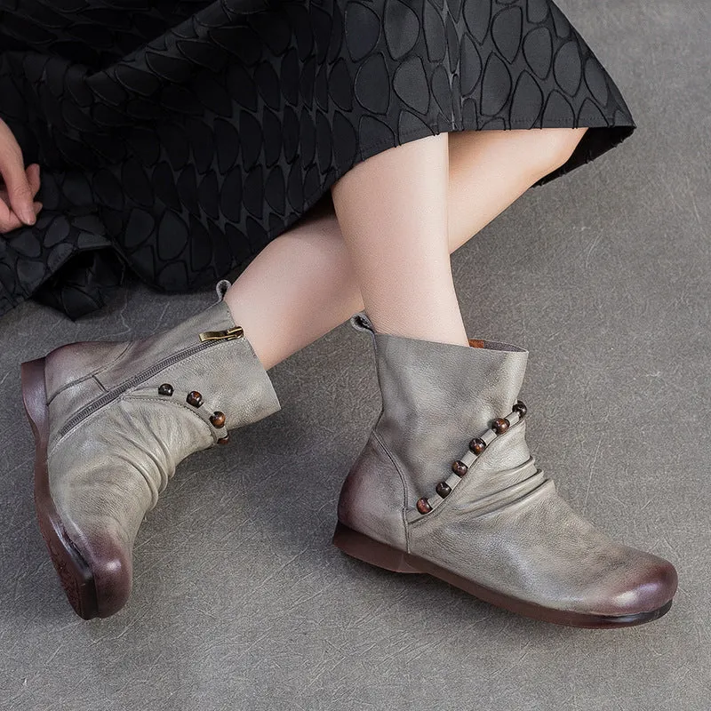 Women's Vintage Leather Comfort Flat Ankle Boots Boots Chelse