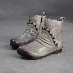 Women's Vintage Leather Comfort Flat Ankle Boots Chukka Work Boots