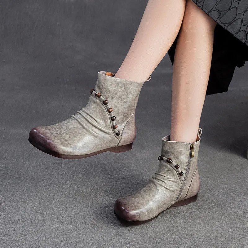 Women's Vintage Leather Comfort Flat Ankle Boots Boots On The Ground Line Dance Competition