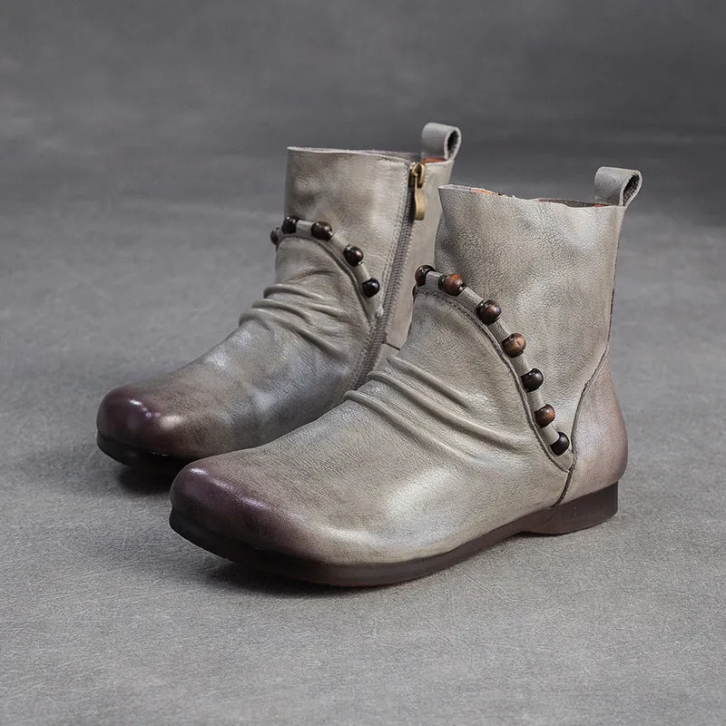 Women's Vintage Leather Comfort Flat Ankle Boots Alligator Skin Cowboy Boots