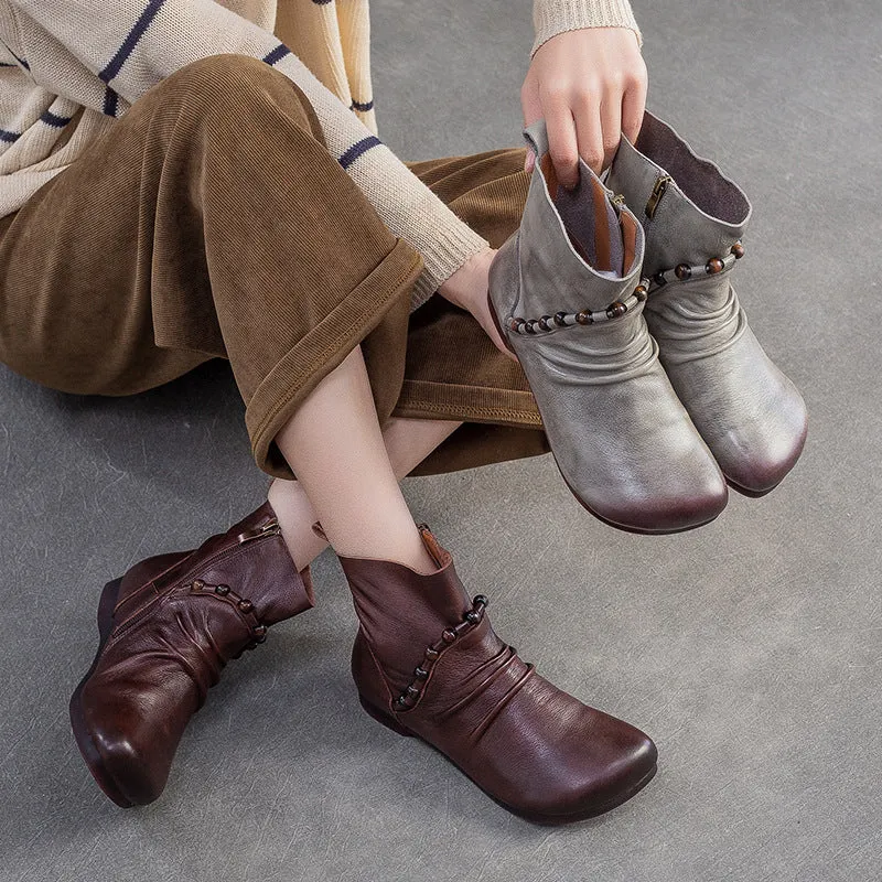 Rubber Ankle Boots Women's Vintage Leather Comfort Flat Ankle Boots