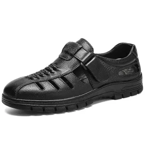 ZUNYU Leather Sandals for Men Summer 2019 New Men Dress Formal Shoes Anti-slip Hollow Sandals for Dad's Man Shoes Size 38-45 Sandals Church Redlands